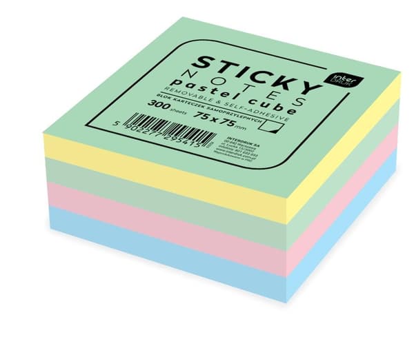 Pastelfarvede selvklæbende notesblok 75x75mm 300K