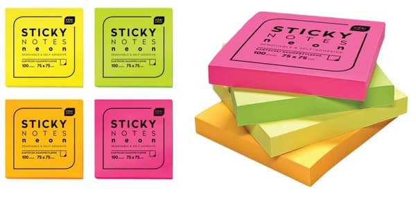 Neon-selv notesblok 75x75mm 100K