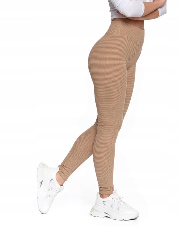 Moraj ribbade leggings med hög midja mocca S/M