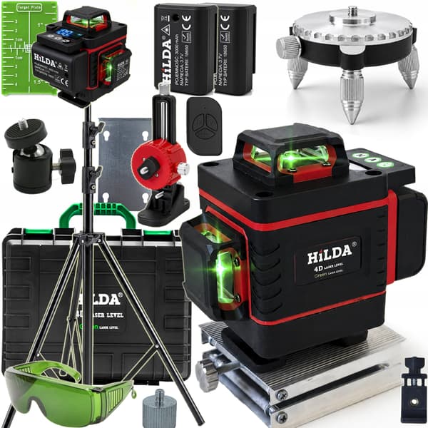 360° planlaservaterpas Hilda 4DMAX krydslaserstativ 2,9 m