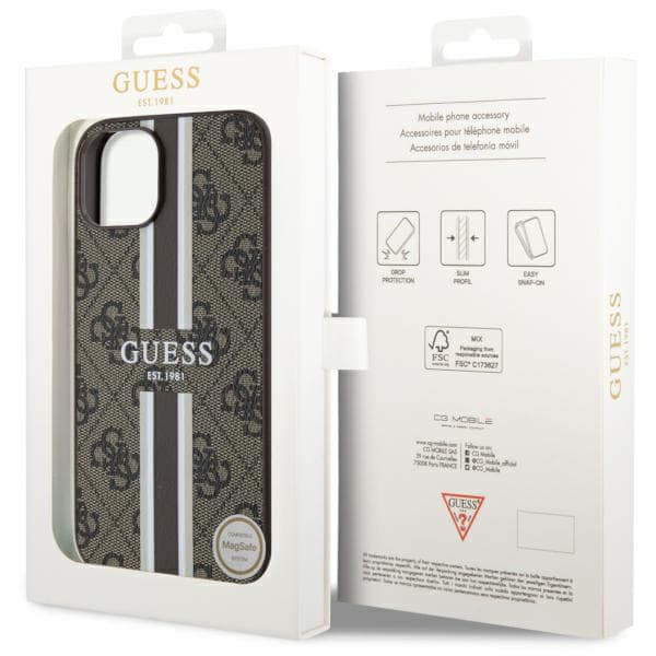 Guess 4G Printed Stripes MagSafe-etui til iPhone 14 Plus, brun/brun