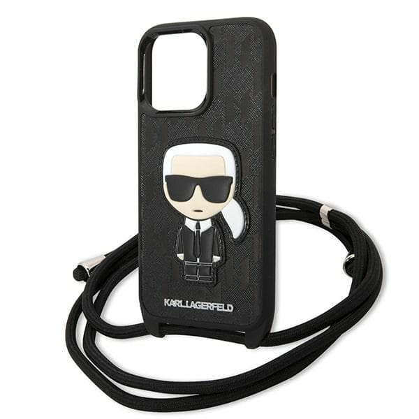 Karl Lagerfeld lædermonogram-patch og snor Iconik-etui til iPhone 13 Pro / 13, sort