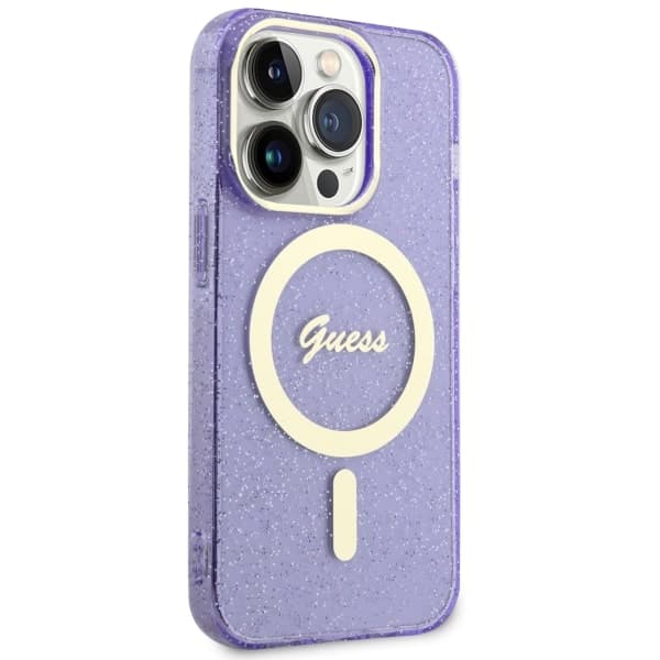 Guess Glitter Gold MagSafe-etui til iPhone 14 Pro, lilla