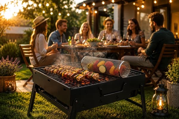 Hopfällbart turistgrillset 35x27 cm + grönsaksgrillkorg