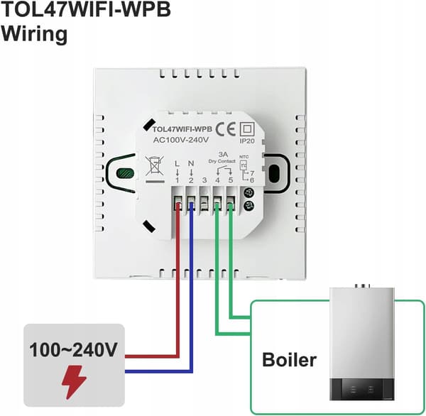 Beok Alexa, Google 3A TOL47WIFI Programmerbar WiFi-rumstermostat