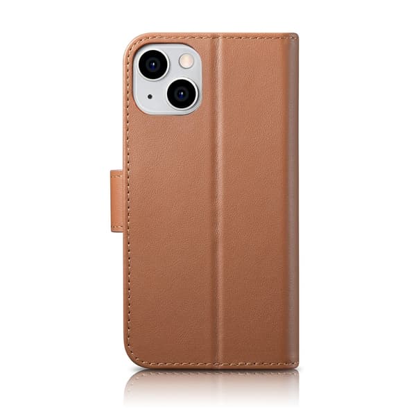 2-i-1 Läderfodral iPhone 14 Anti-RFID Plånboksfodral Brunt