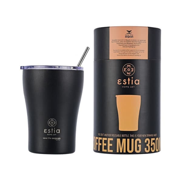 Midnattssvart 350 ml termosmugg med sugrör