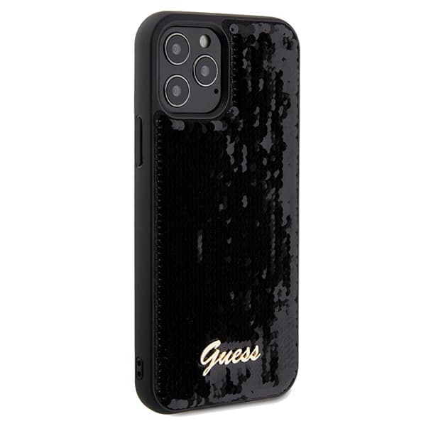 Guess Sequin Script Metallskal till iPhone 12/12 Pro, Svart