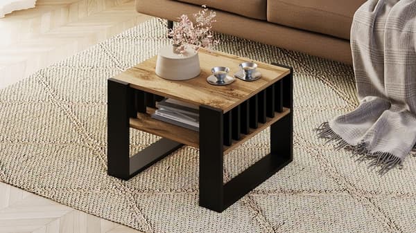Sofabord med lameller 55x55 wotan/sort loft