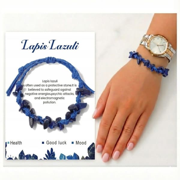 Lapis Lazuli -luonnonkivirannekoru narussa