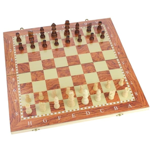 Klassiskt träschack 3-i-1-brädspel dam backgammon 48x48 cm