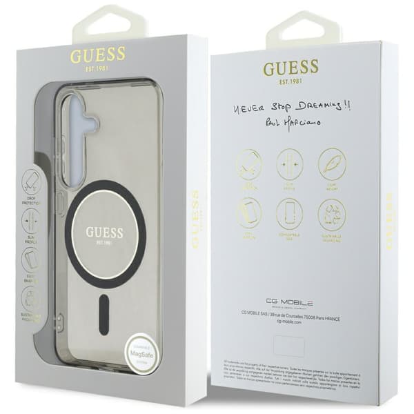 Guess Glitter Circle Classic Logo MagSafe-etui til Galaxy S25, sort