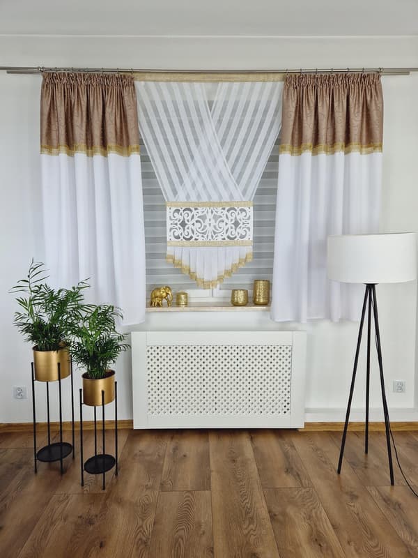 Färdig gardin, dekorationsset med kort panel - beige
