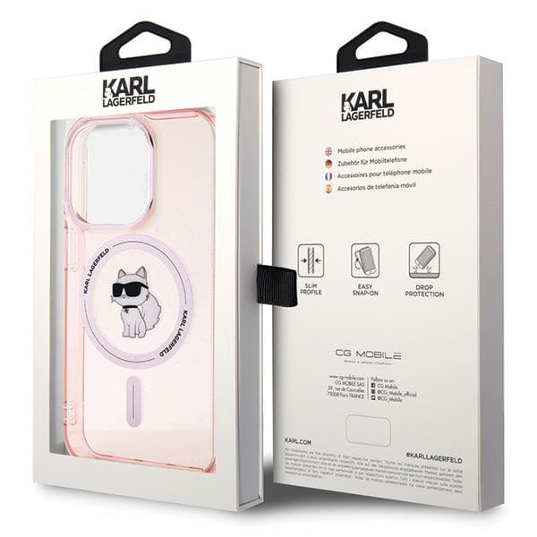 Karl Lagerfeld IML Choupette MagSafe-etui til iPhone 15 Pro, lyserød