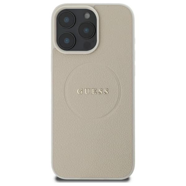 Guess Grained Ring MagSafe -kotelo iPhone 16 Pro Maxille, beige
