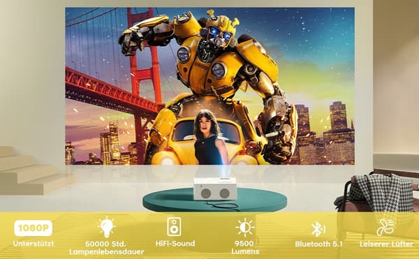Miniprojektor iOS Android Windows Bluetooth 1080P fungerer med TV Stick hdmi
