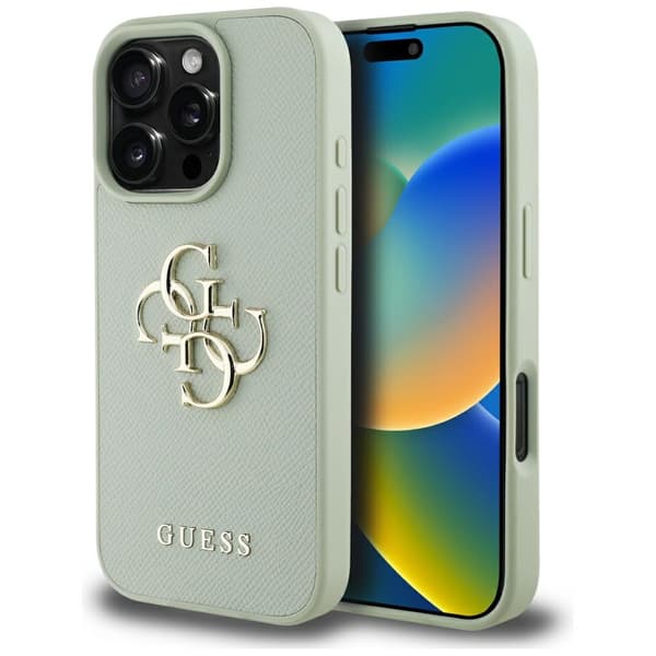 Guess Grained Big 4G Logo Small Classic Logo cover til iPhone 16 Pro grøn
