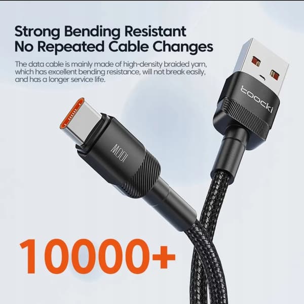 Langt 3m TOOCKI hurtigt USB-A til USB-C 100W PD-kabel 3 meter