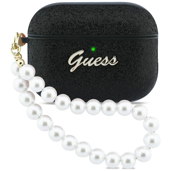 Guess Glitter Pearl Strap-etui til AirPods Pro 3, sort