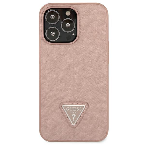 Guess Saffiano Triangle Logo-etui til iPhone 13 Pro / 13, lyserød