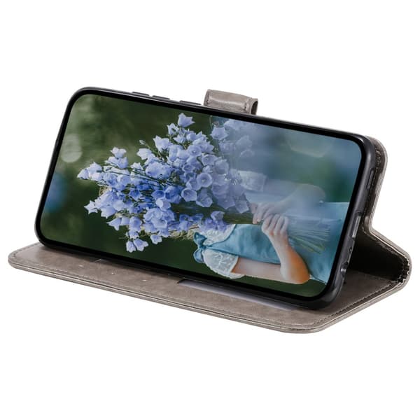 Flipfodral för Samsung Galaxy A15, Mandala Flower, grå + 9H glas