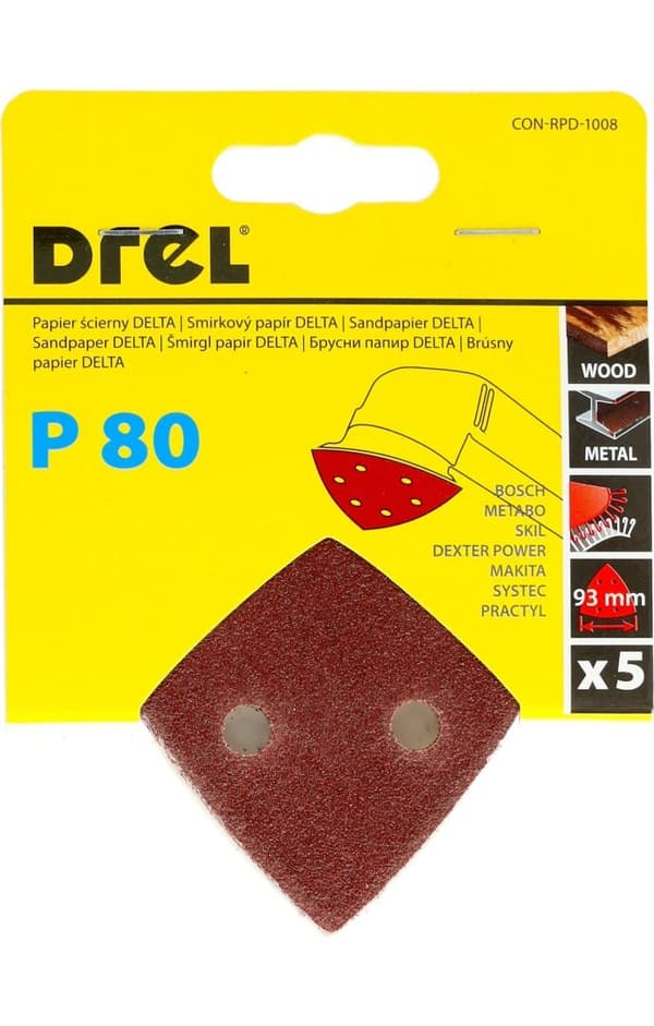 Delta kardborresandpapper 93 x 93 mm, P80, 5 s