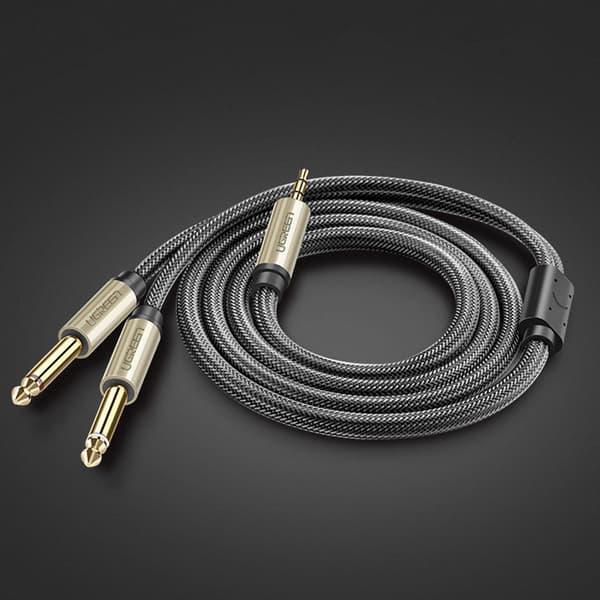 Lydsplitterkabel mini-jack 3,5 mm - 2x jack 6,35 mm 1 m grå