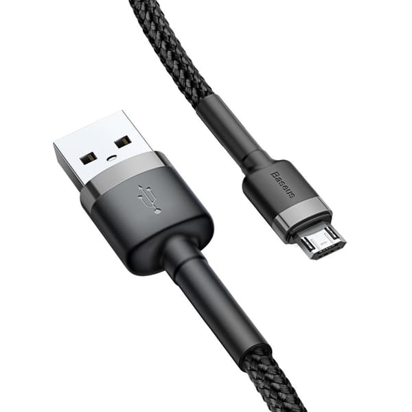 Slitstark nylonkabel USB microUSB 2A 3M svart och grå