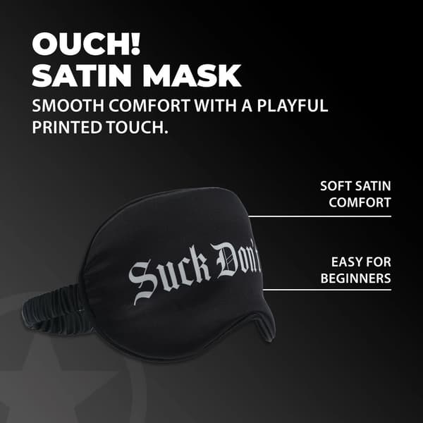 Suck Don't Bite Satin Øjenmaske Sort - komfortabel model med print