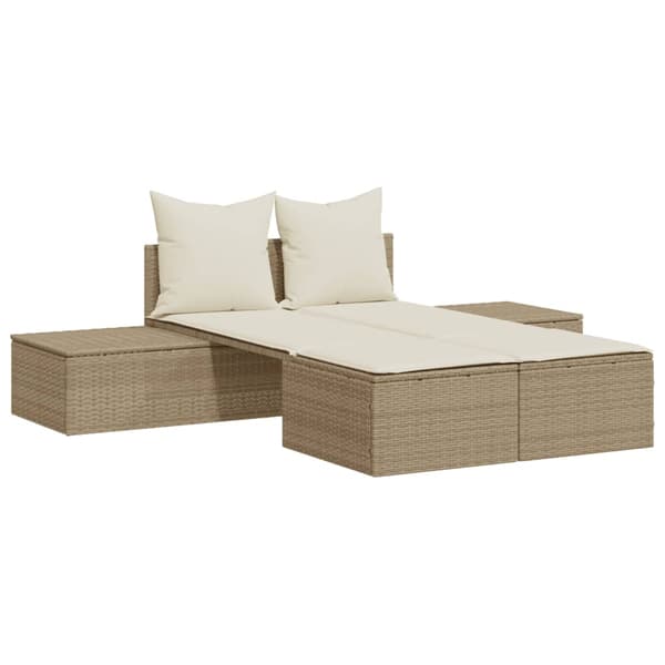 vidaXL Dubbel dagbädd med kuddar, beige, polyrotting