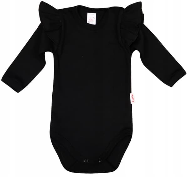 Langærmet bodysuit med flæser, sort, størrelse 62, Klekle