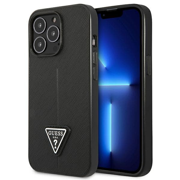 Guess Saffiano Triangle Logo cover til iPhone 14 Pro, sort