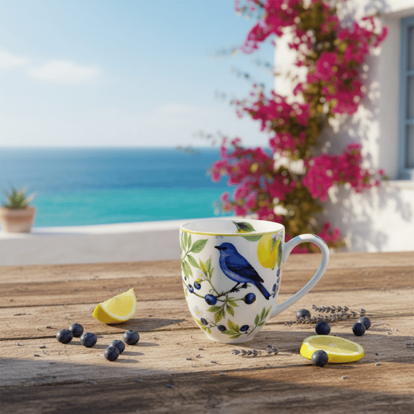 Bogucice CAPRI porslinsmugg 400 ml med blommor och citroner