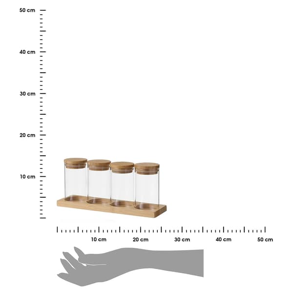 Set med 4 köksburkar på bambubotten