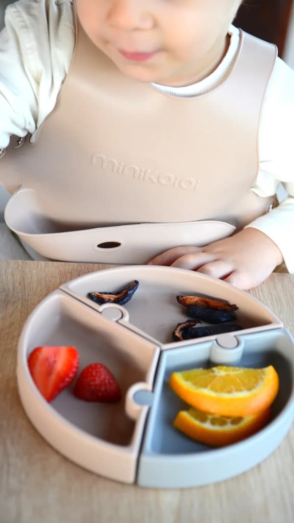 Silikonpusselplatta för barn med sugkopp 3 bitar 19 cm beige