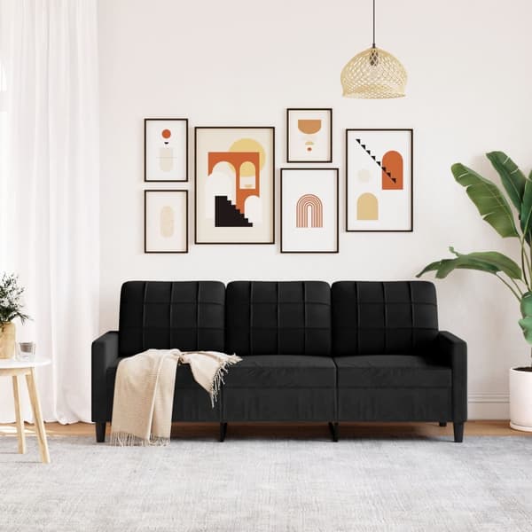 vidaXL 3-sitssoffa svart 180 cm klädd i sammet