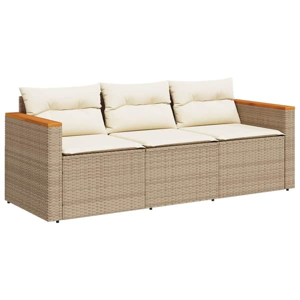 vidaXL 3-sits trädgårdssoffa med kuddar, beige, polyrotting