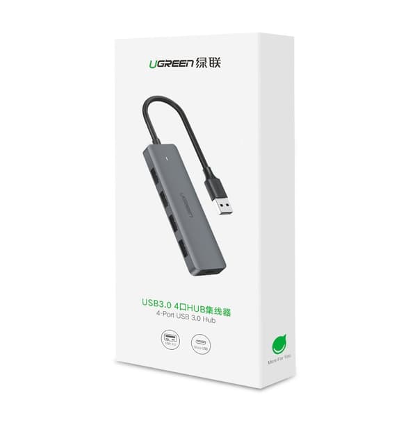 HUB USB Port Splitter - 4x USB 3.2 med Micro USB Strømport Grå