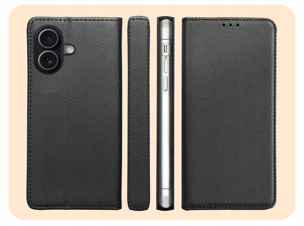 Etui til IPHONE 17 SMART MAGNET LUKKET TEGNEBOG SORT + GLAS