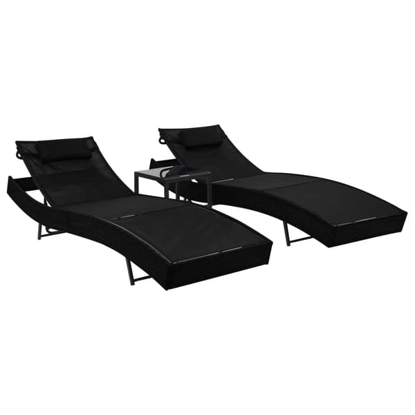 vidaXL liggestole med bord, sæt med 2, polyrattan og textilene, sort