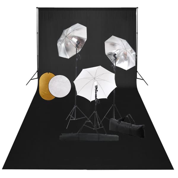 vidaXL studiesæt med lamper, paraplyer, baggrunde og reflektorer