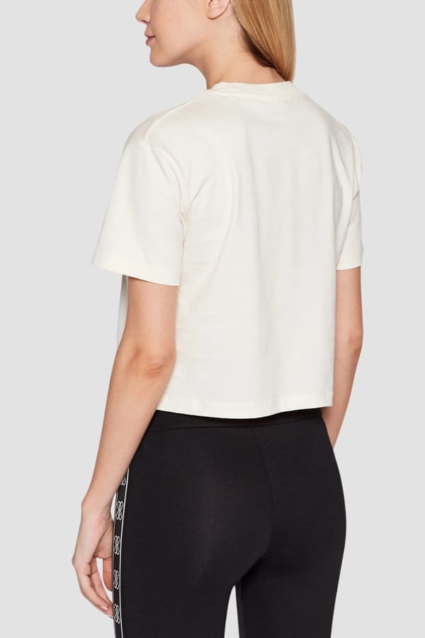 Guess Cremefarvet bomulds-T-shirt til kvinder Adele Crop M