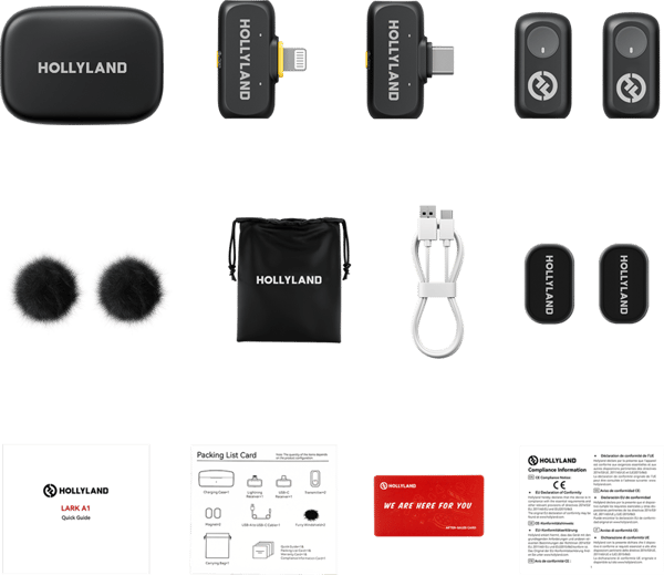 Hollyland Lark A1 Combo USB-C RX + Lightning RX + Laddningsfodral med mikrofon