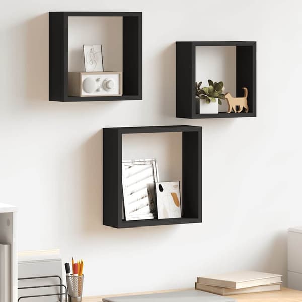 vidaXL kubeformede væghylder, 3 stk., sort, MDF