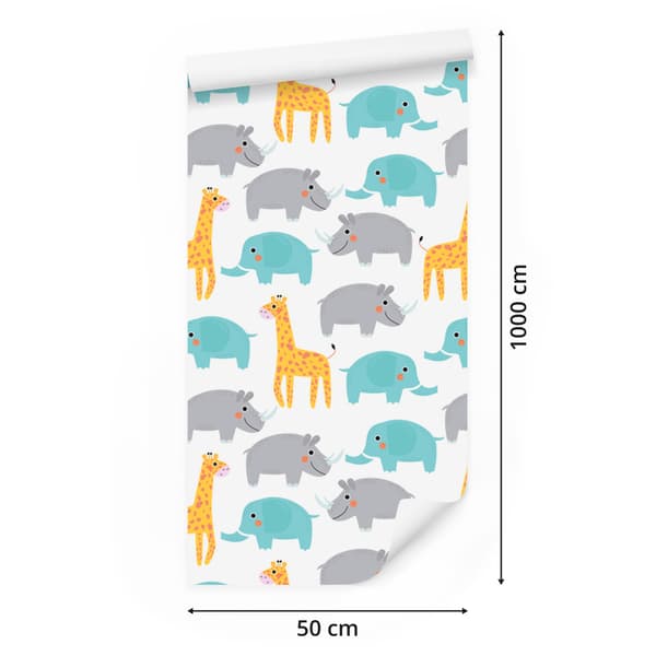 Pasteldyr og safari tapet til stue og soveværelse 50x1000 cm