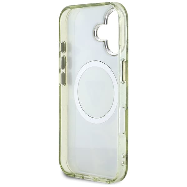 Guess Glitter Flowers Triangle Buttons MagSafe-etui til iPhone 16, grøn