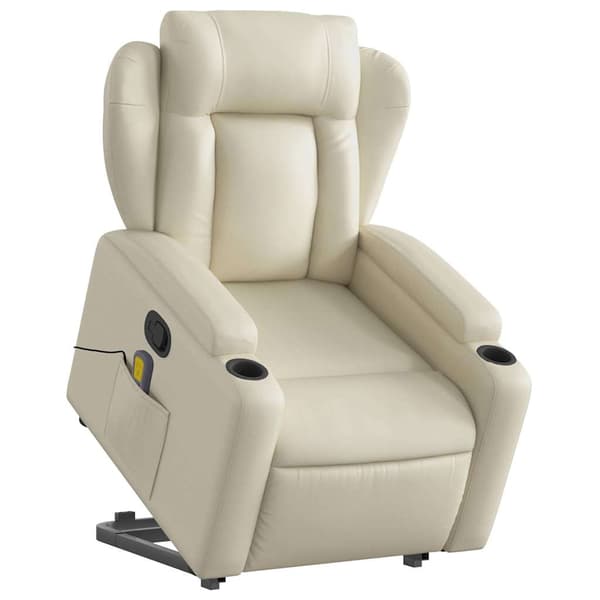 vidaXL Lyftbar massagefåtölj, krämfärgad, konstläder