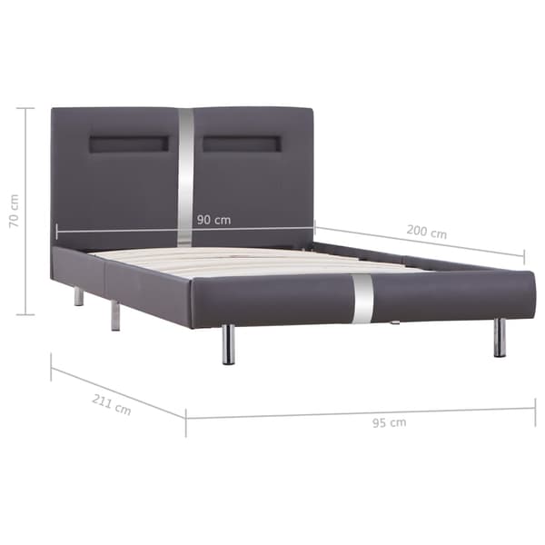 vidaXL LED-sängram grå konstläder 90 x 200 cm