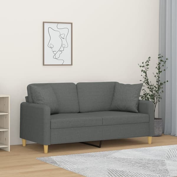 vidaXL 2-sitssoffa med kuddar, mörkgrå, 140 cm, tyg