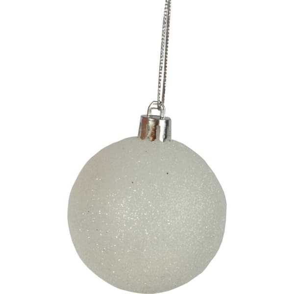 Sæt med 9 hvide glitterjulekugler i plast, 6 cm